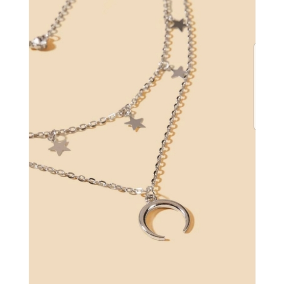 3 Layer Cresent Moon Star Crystal Necklace - Picture 3 of 3